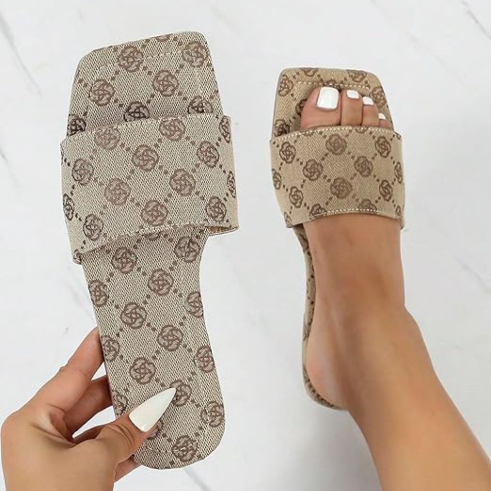 Slides single band slip on flat sandals